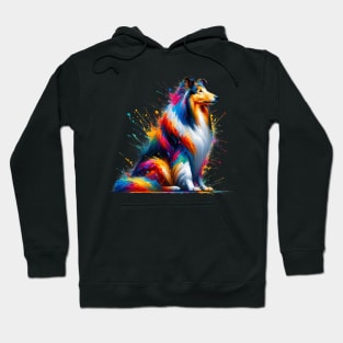 Collie Captured in Dynamic Colorful Splash Art Hoodie